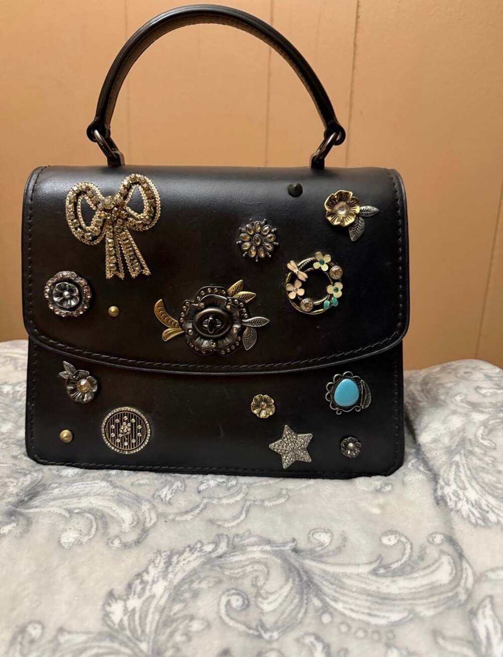 COACH Bijou Handbag Shoulder Bag Black Embellished